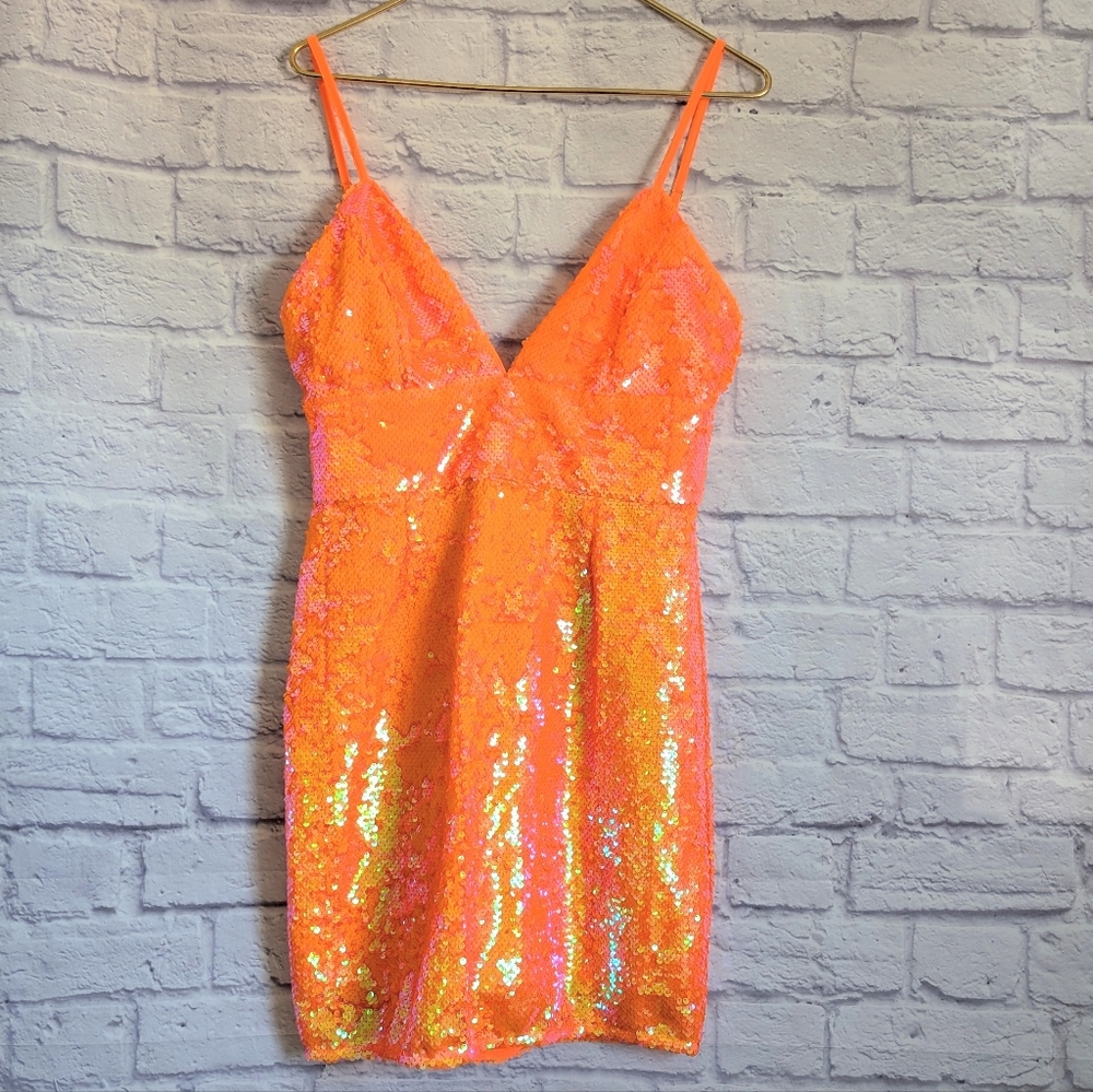 Hutch Zuri Orange Sequin Mini Dress - Picture 3 of 7